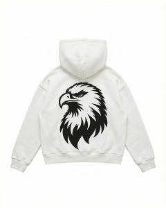 Men's Oversize White Hoodie With Eagle Print