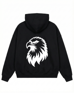 Men's Oversize Black Hoodie With Eagle Print