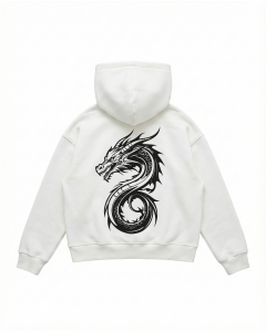 Men's Oversize White Hoodie With Dragon Print
