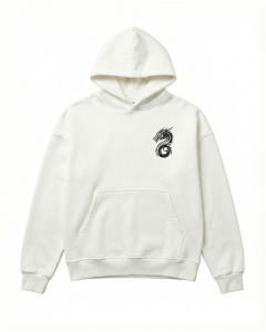 Men's Oversize White Hoodie With Dragon Print