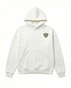 Men's Oversize White Hoodie With Colored Elephant Print