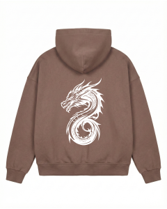Men's Oversize Brown Hoodie With Dragon Print